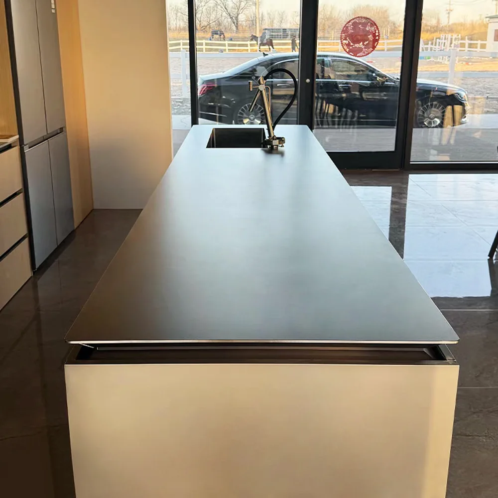 خزانة كونترتوب صلبة من الفولاذ المقاوم للصدأ 304 مخصصة، حوض جزيرة موقد متكامل، حوض خضروات المطبخ