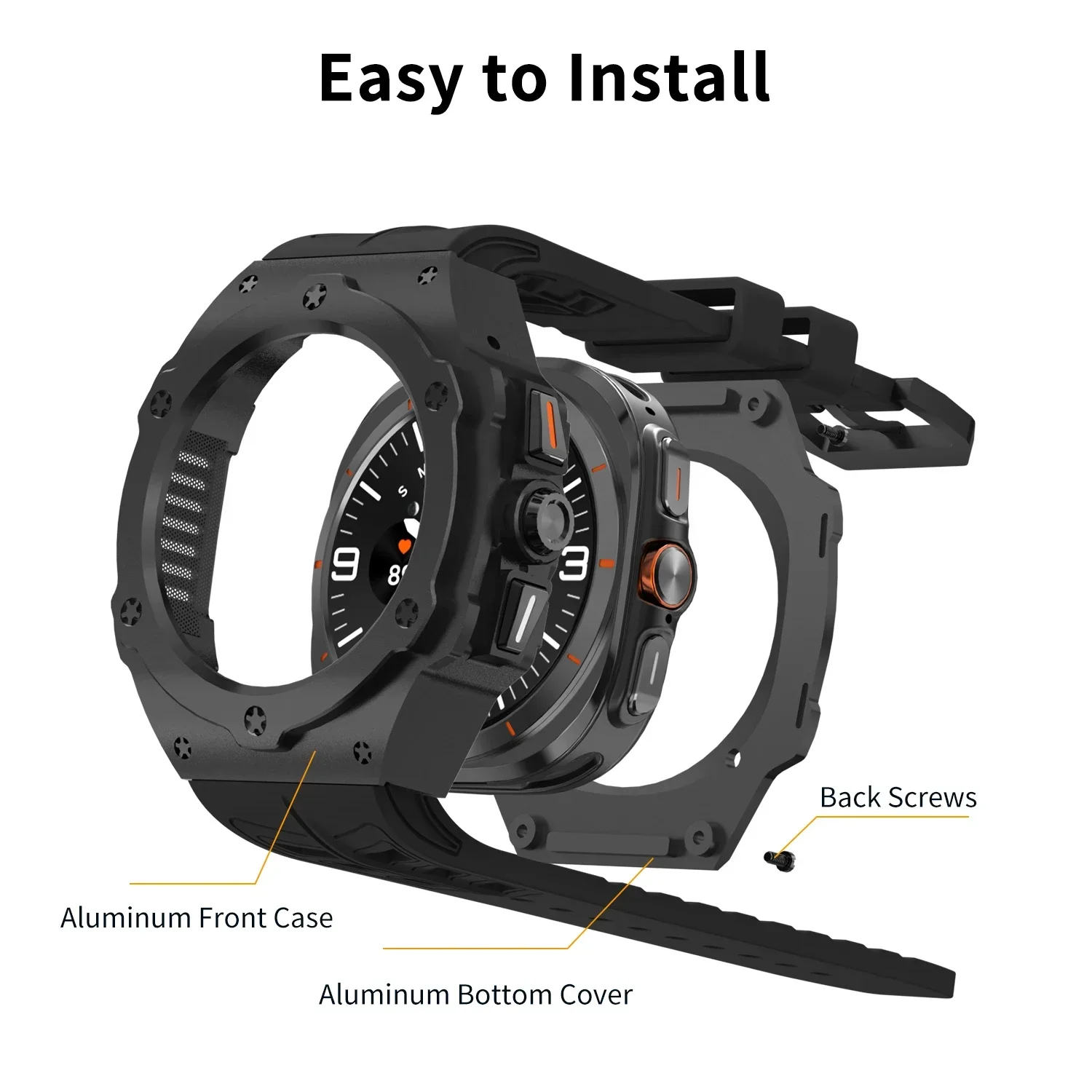 Luxury Modification Kit for Samsung Galaxy Watch Ultra 47mm Stainless Steel Case Silicone Strap for Ultra 47mm DIY Accessorie