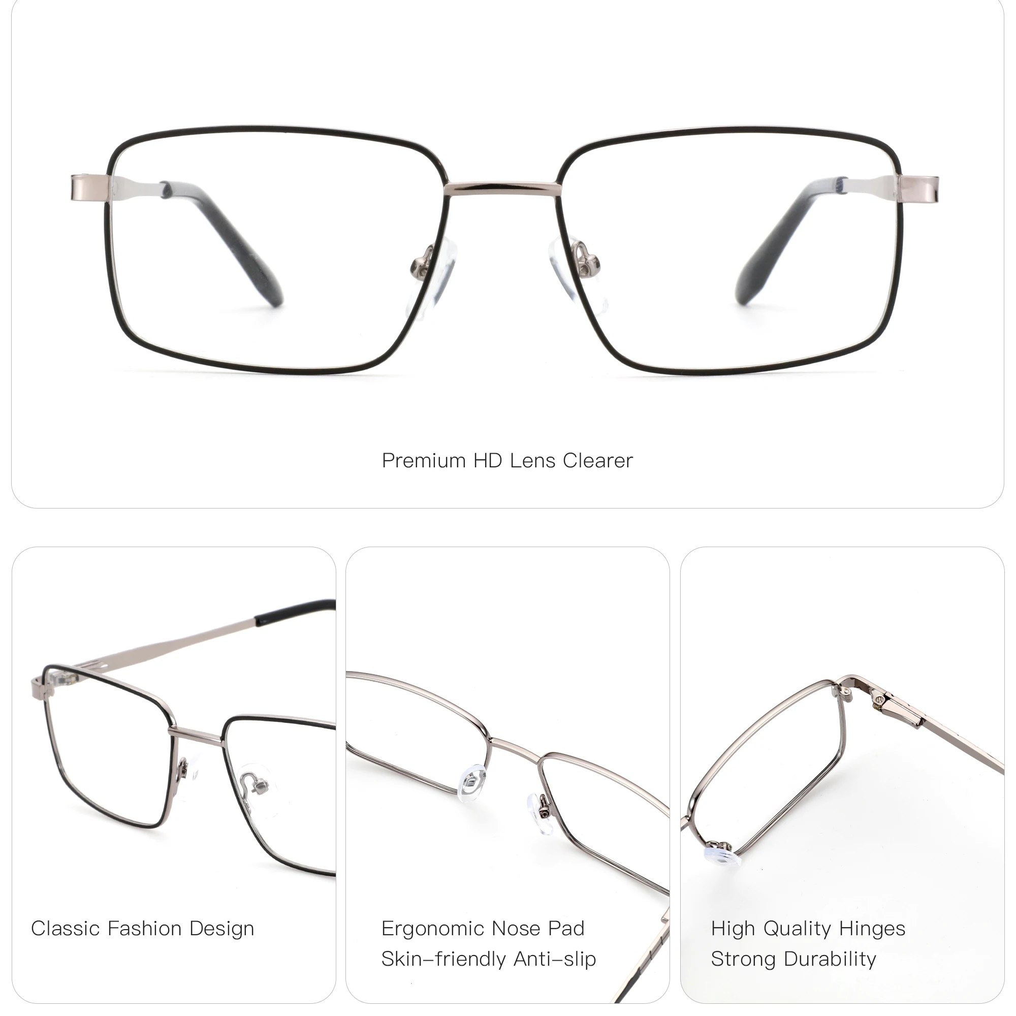 ZENOTTIC M Size Rectangle Prescription Glasses Man Square Optical Eyeglass for High-quality Metal Anti Blue Light Photochromic