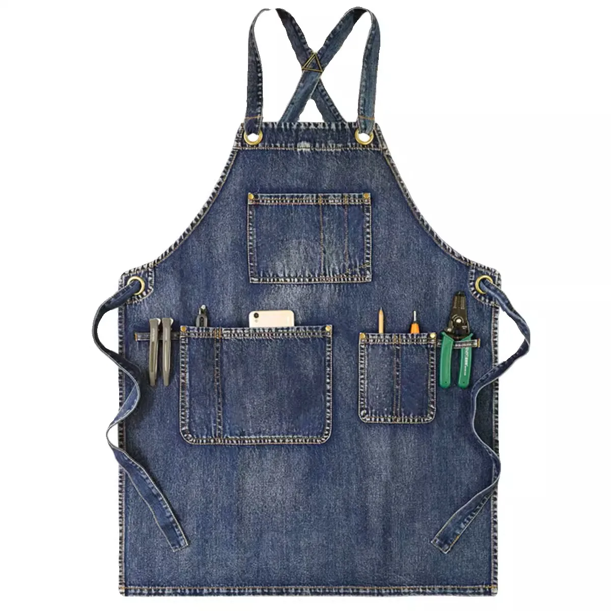 New Wash Water Black Blue Denim Apron Restaurant Cafe Barber Bakery Baked Men\'s And Women\'s Work Clothes Waist Adjustable Apron