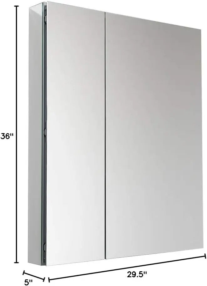 Modern Bathroom Medicine Cabinet with Mirrors, Recessed or Wall Mount Installation 4 Adjustable Glass Shelves 2 Mirrored Doors