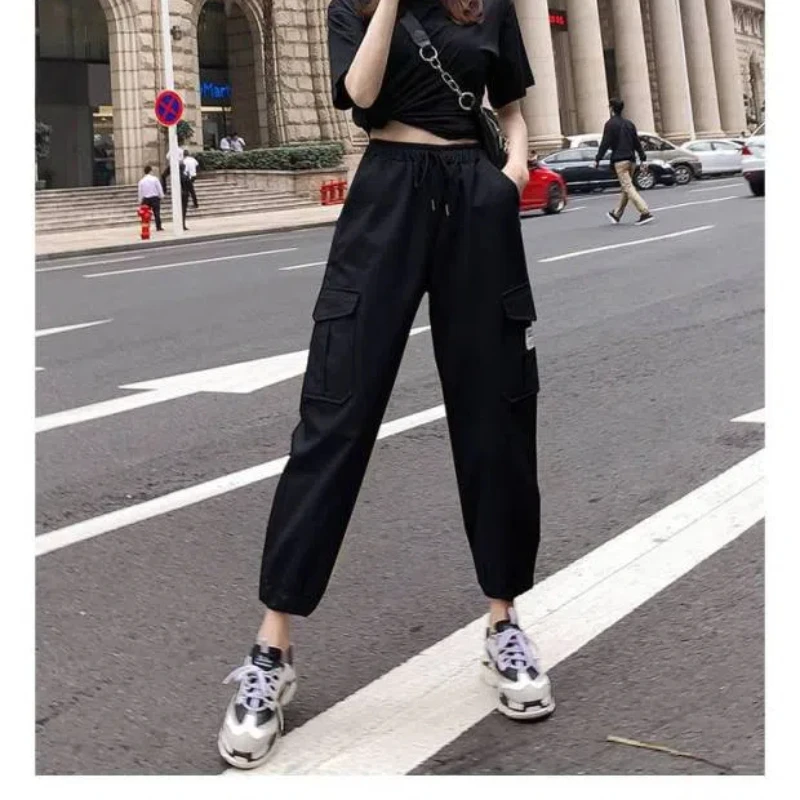 Women's Clothing Elastic High Waisted Pockets Printing Geometric Letter Bloomers Cargo Trousers Spring Autumn Commuter Pants