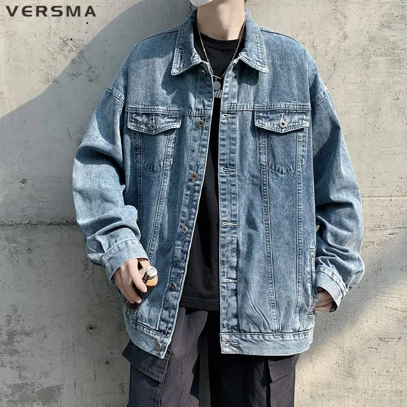 VERSMA Jaket Denim Jeans Cetak Grafiti Harajuku Jepang Jaket Denim Pria Jeans Pria Jalanan Hip Hop Hip Hop Jaket Pria