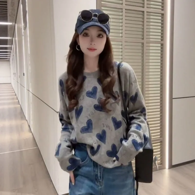 جديد الخريف والشتاء الكورية نمط الأزياء إلكتروني الحب البلوز سترة الراقية كسول نمط محبوك سترة أعلى للنساء #5