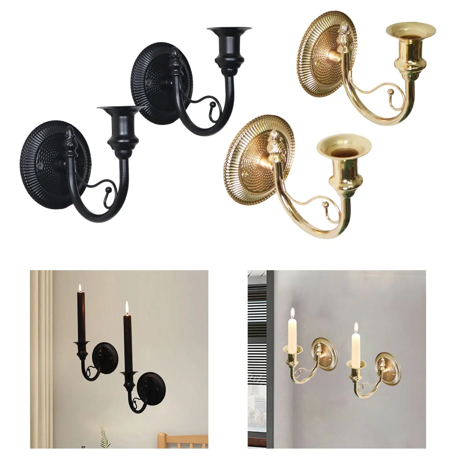 2-delige metalen wandkaarshouder, rustieke kandelaar, Frans, voor gang, woonruimte, achtergrondwanddecoratie