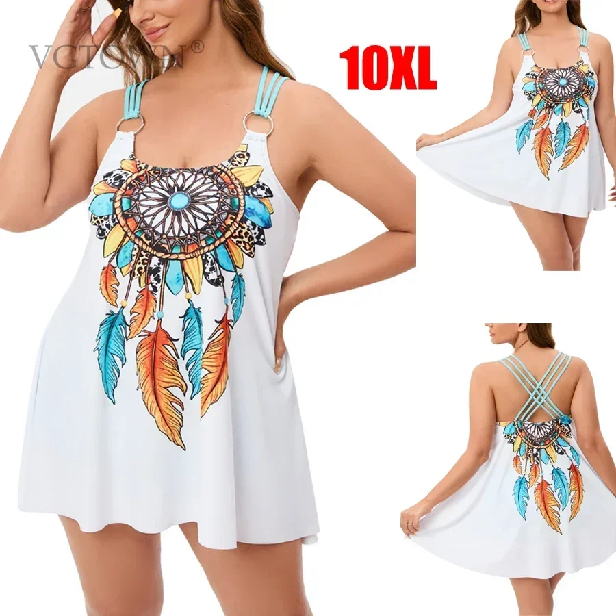 New Tankini Plus Size 10XL Tropical Print Swimsuit Women Drawstring Swimwear Female Bathers Bathing Swimming Swim Suit