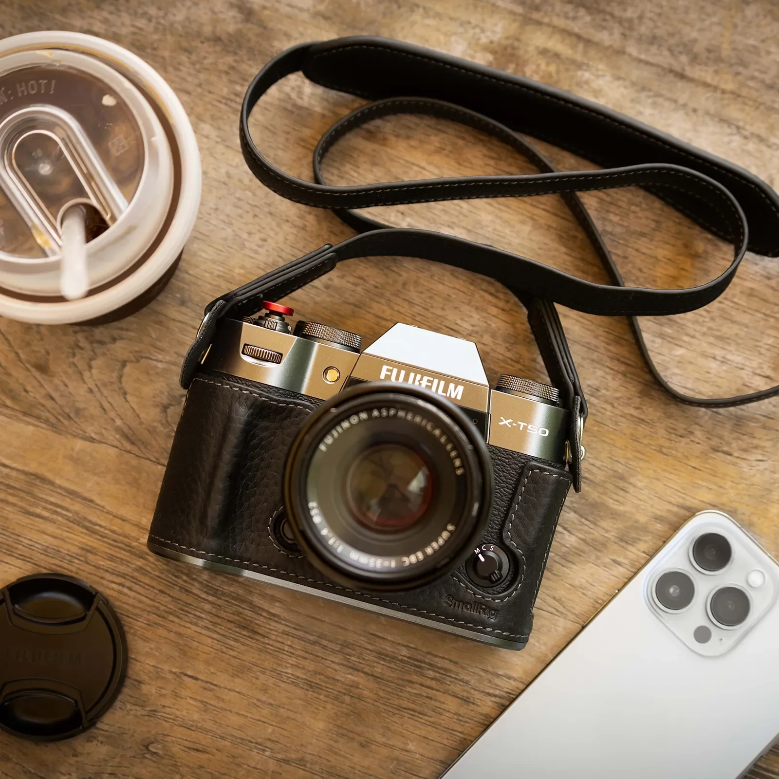 SmallRig Leather Half Case with Shoulder Strap Kit PU Leather Protect Camera Case Cover for FUJIFILM X-T50 XT50