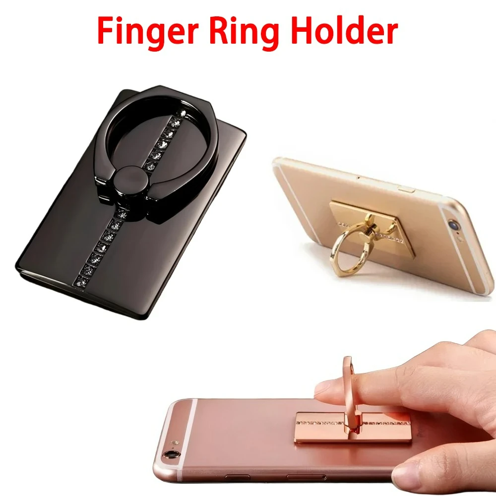

360° Rotating Metal Finger Ring Holder with Diamond Universal Phone Holder Grip Buckle for IPhone Samsung Huawei Anti-Slip Stand