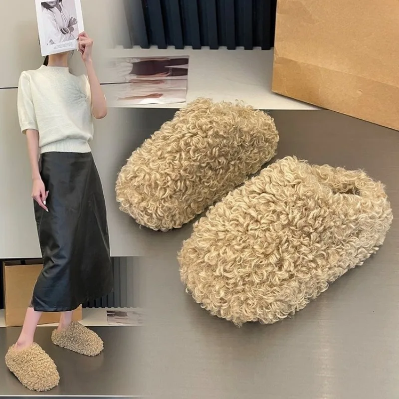 High-end Woolly Slippers for Women in Autumn and Winter 2025 New Platform Heightened Baotou Cotton Mop