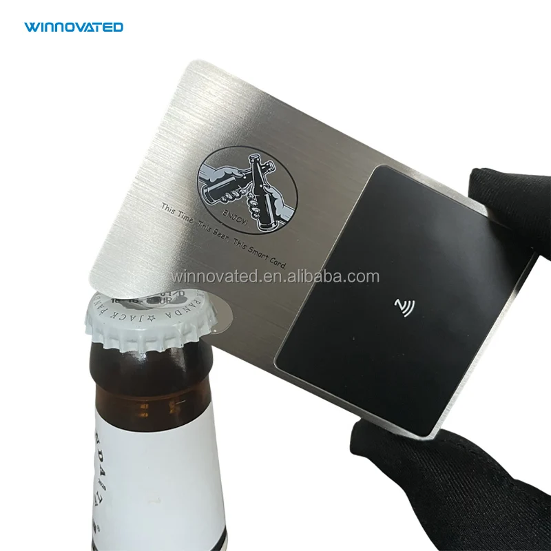 

Customized product Smart Metallic 1.2mm Thick Name Metal NFC Business Card RFID Bottle Opener