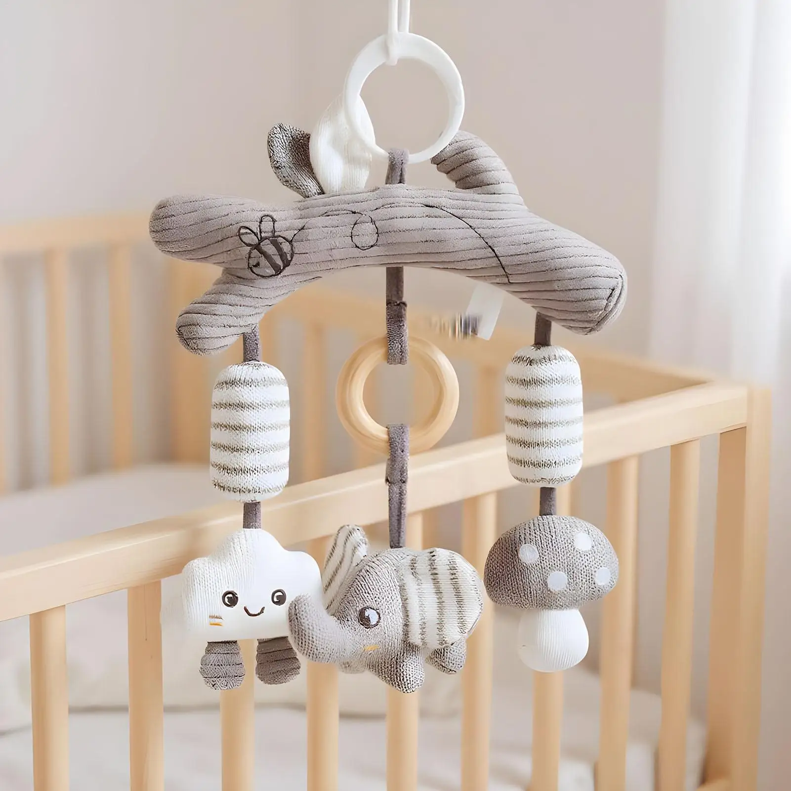 カーシートおもちゃ、ベビーカーおもちゃ、吊り下げ式ウィンドチャイム、男の子と女の子のための学習アクティビティ、ベビーベッド、屋外公園、旅行、休暇