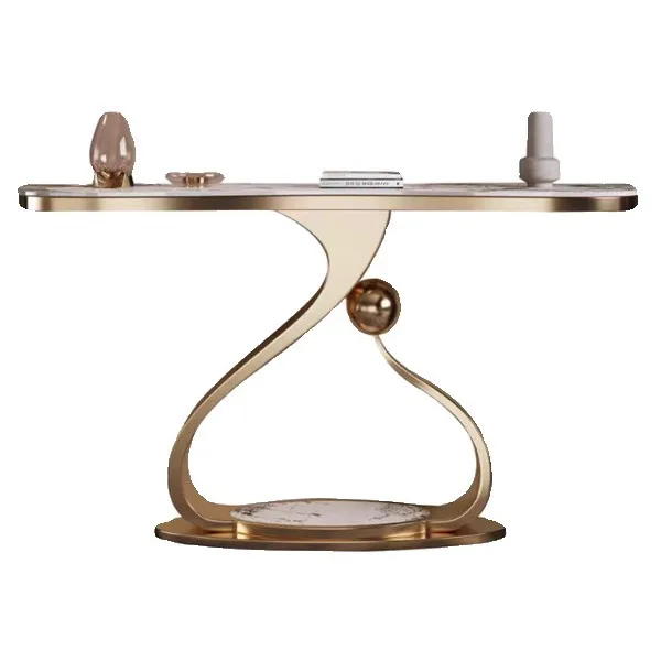 

Light luxury stainless steel rock slab entrance table, modern art entrance foyer end