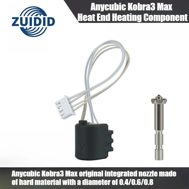 

ZUIDID Anycubic Kobra3 Max Heatend Нагревательный компонент Оригинальная встроенная закаленная сталь Nozzie диаметром 0,4/0,6/0,8