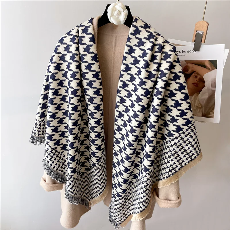 Luxury Houndstooth Scarf Winter Warm Intensification Shawl Women Cashmere Imitation Scarves Bufandas Panuelos Muslim Wrap Hijab