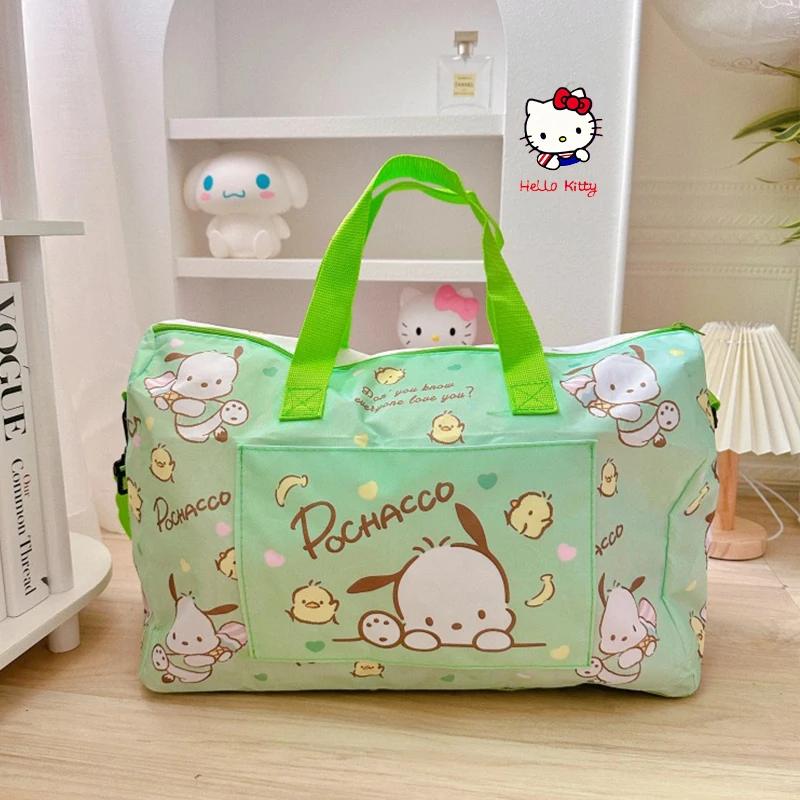 Practical Sanrio Hello Kitty Cute Rod Travel Bag Kawaii Kuromi Cinnamoroll Folding Zipper Large Capacity Waterproof Luggage Bag