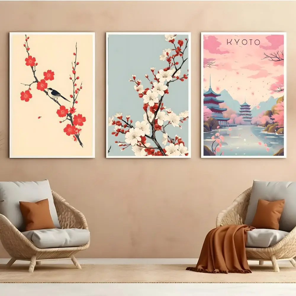 Japanese Cherry Blossom Vintage Poster Durable HD PVC Wall Art - Waterproof Soundproof For Home Office Bar