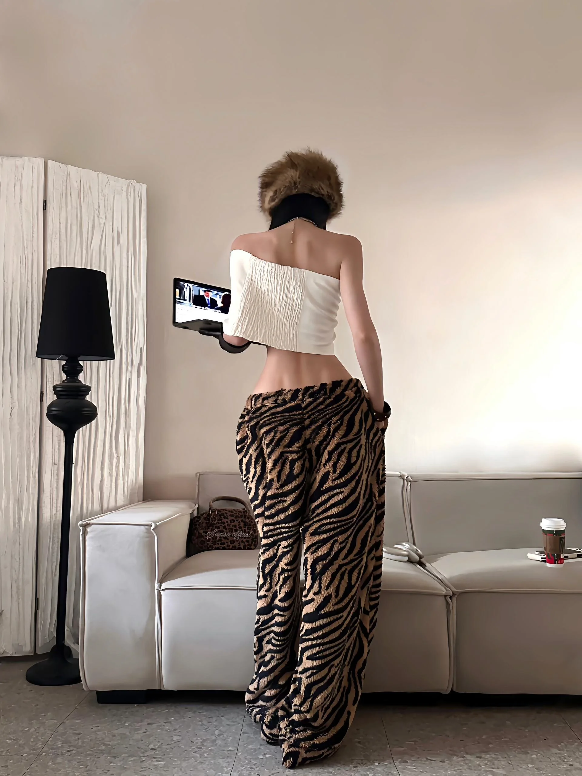 

Thiened Plu, брюки с тигровым узором, женские осенне-зимние повседневные брюки в американском стиле, домашние брюки, широкие брюки для джазовых танцев