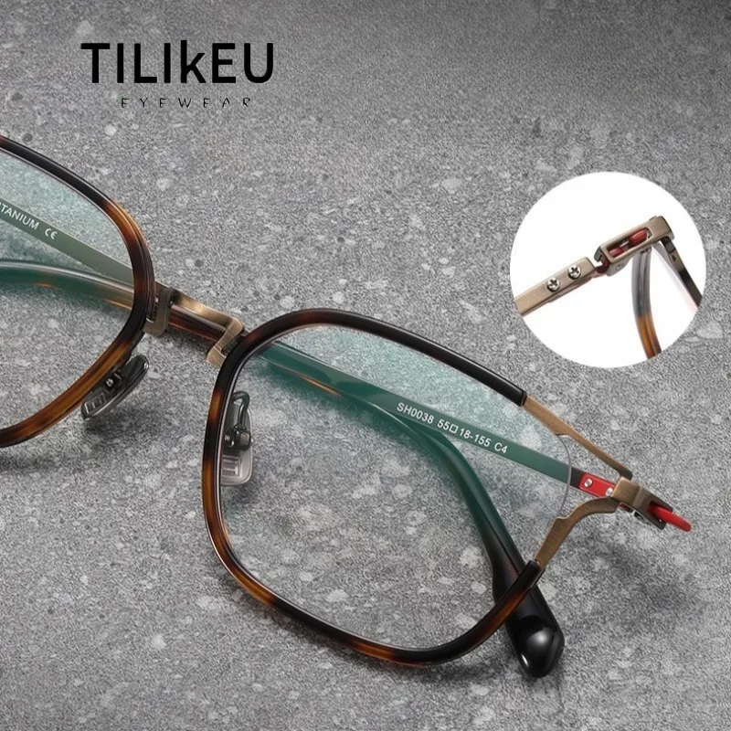 

New Handmade Retro Pure Titanium Eyeglasses Frame Designer Men's Vintage Square Personality Acetate Women's Luxury Eyewear