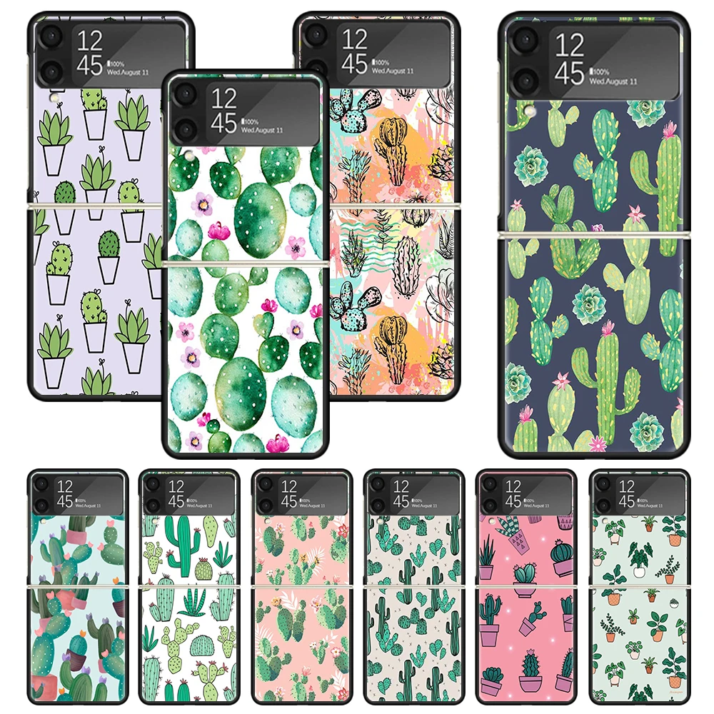 Cartoon Cactus Green Plants Zflip4 Zflip5 Phone Case For Samsung Z Flip3 Flip4 Flip5 5G ZFlip 4 5 3 Cover Cellphone Shell Fundas