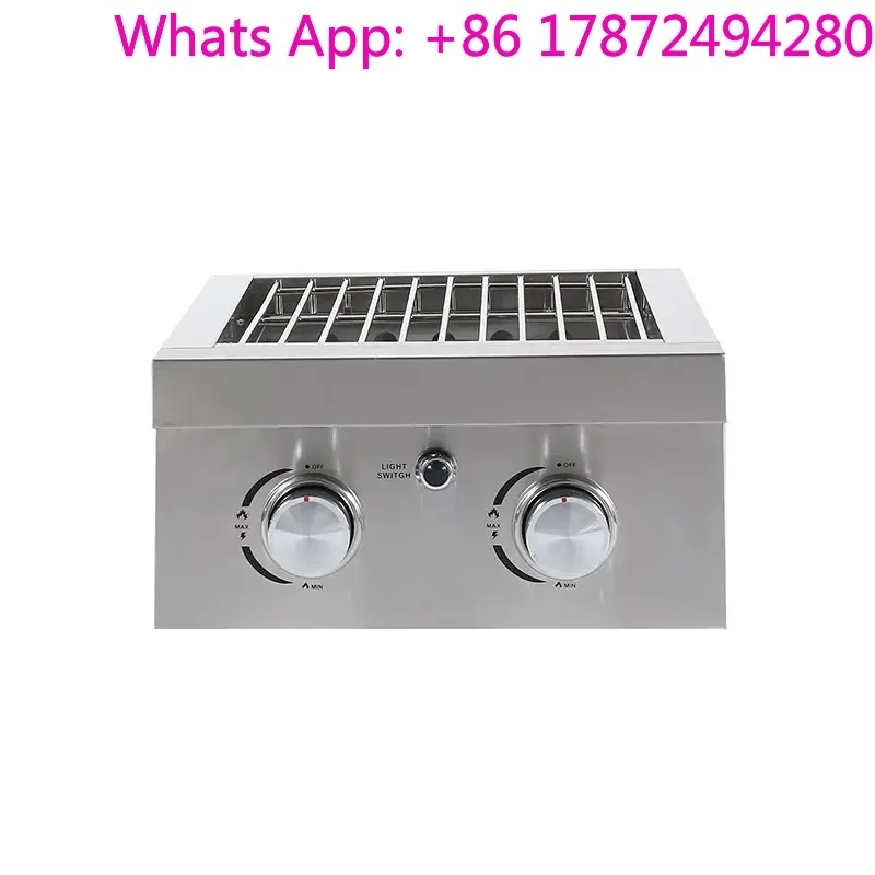 Double Burner 304 Stainless Steel Stove, Built-In Outdoor Kitchen BBQ Island Cooking Grill