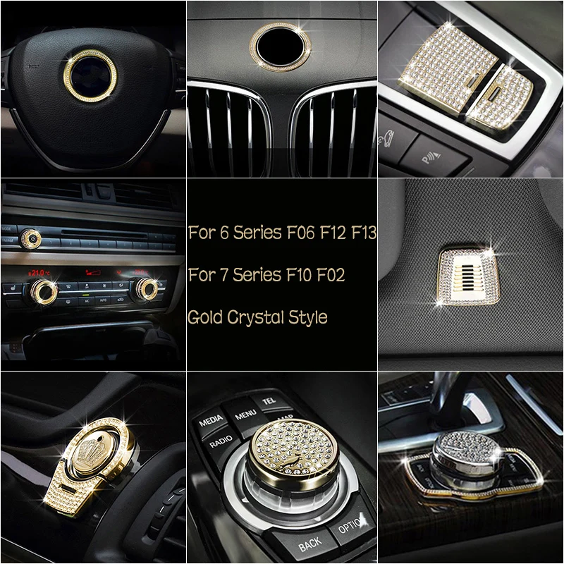 

Gold Full Set Crystal Style Trim Center Air Condition Adjust Knob Cover EPB Switch Button For BMW 6 7 Series F12 F01 F02 09-15