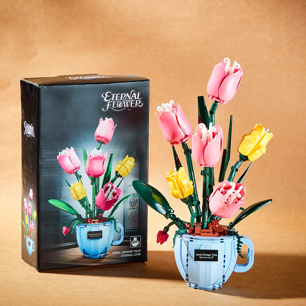 

Кофейная чашка в форме тюльпана, декор для дома, креативный декоративный набор строительных блоков, модель MOC, игрушка для сборки, развивающая игрушка, подарок на День святого Валентина
