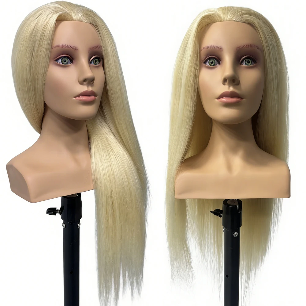 Factory Price 24inch 230g 95% Real Hair Mannequin Europe Face Training Mannequin Head With Shoulder for Hairdresser image 3