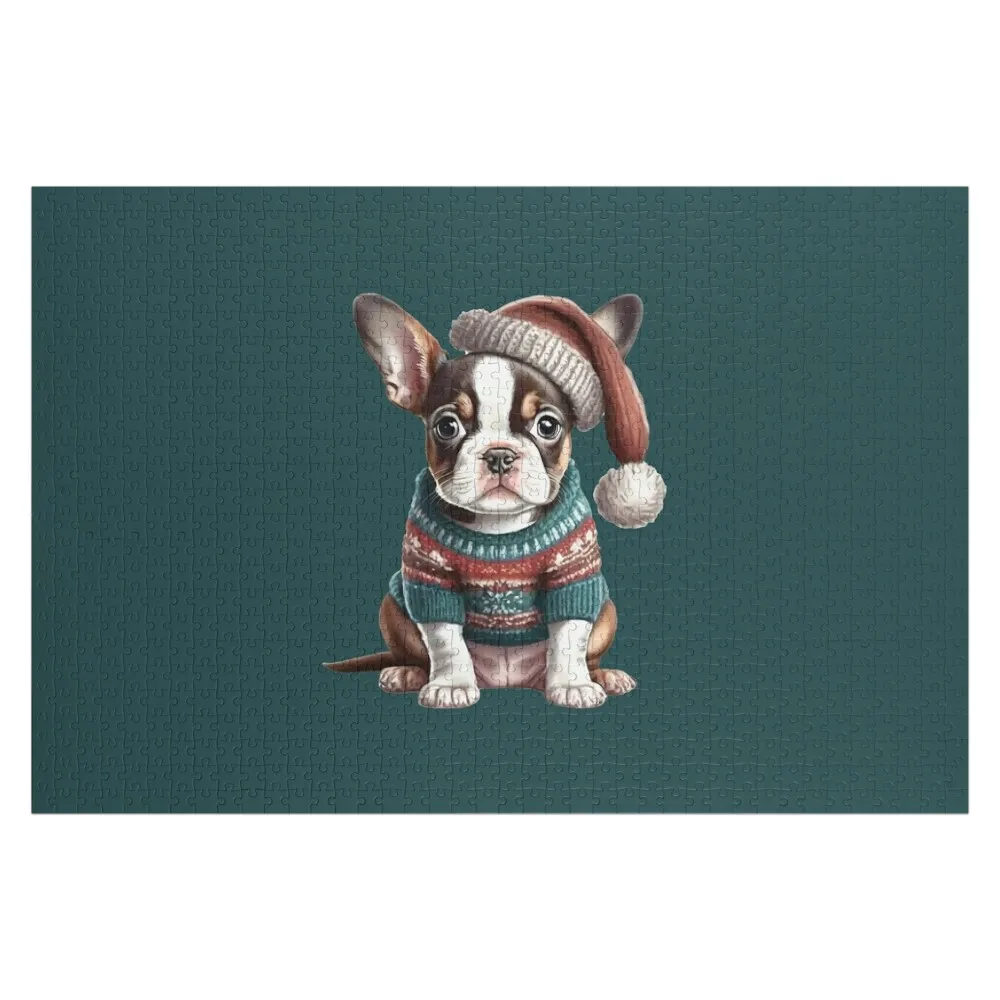 

Christmas Boston Terrier, Boston Terrier Santa Claus Jigsaw Puzzle Anime Customizable Gift Picture Puzzle