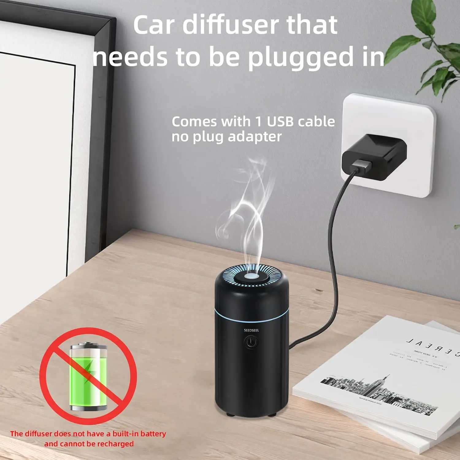 Car Aromatherapy Diffusers for Essential Oils，Mini USB Air Scent Small Humidifier with 7-LED Color Changing for Car