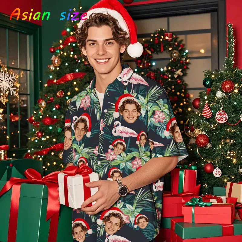 مخصص الوجه قميص هاواي صيفي للجنسين مضحك شخصية ثلاثية الأبعاد طباعة زر قمصان شجرة بلام قصيرة الأكمام التلبيب قمصان DIY البلوزات القمم