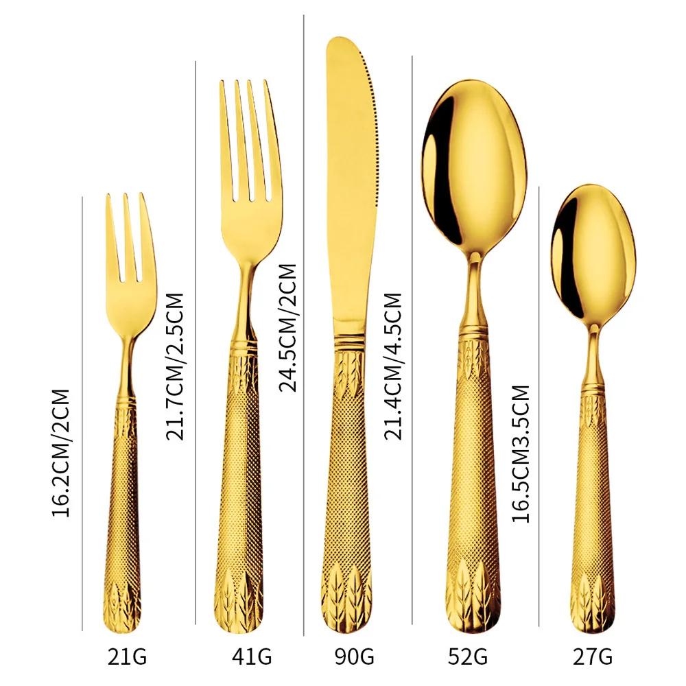 

Textured Stainless Steel Tableware 30pcs Suit Knife Fork and Spoon New Arrival Wheat Gold Plated Food/Steak Knife