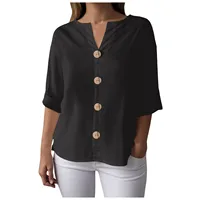 Chemisier en mousseline pour femme, chemisier d'été en coton et lin, chemise longue élégante unie, t-shirt pour adolescentes, chemisiers et blouses à manches 3/4 pour femme 1