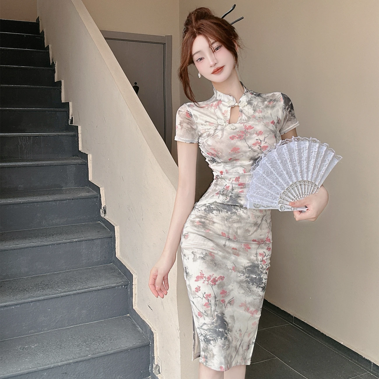 Retro Chinesische Sle Floral Stickerei aushöhlen Lange Dr frauen Slim Fit Bodycon Dr Hohe Taille ort Sve Zipper Ba