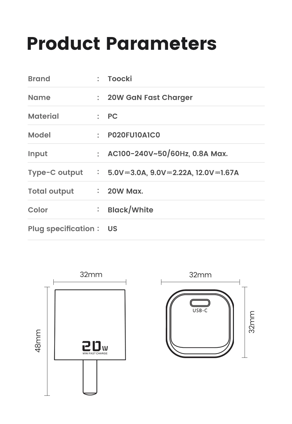 Toocki PD 20W Type C GaN Charger Fast Charging For iPhone 17 16 Pro Max Samsung Xiaomi Mini KR Plug USB-C Charger With 60W Cable