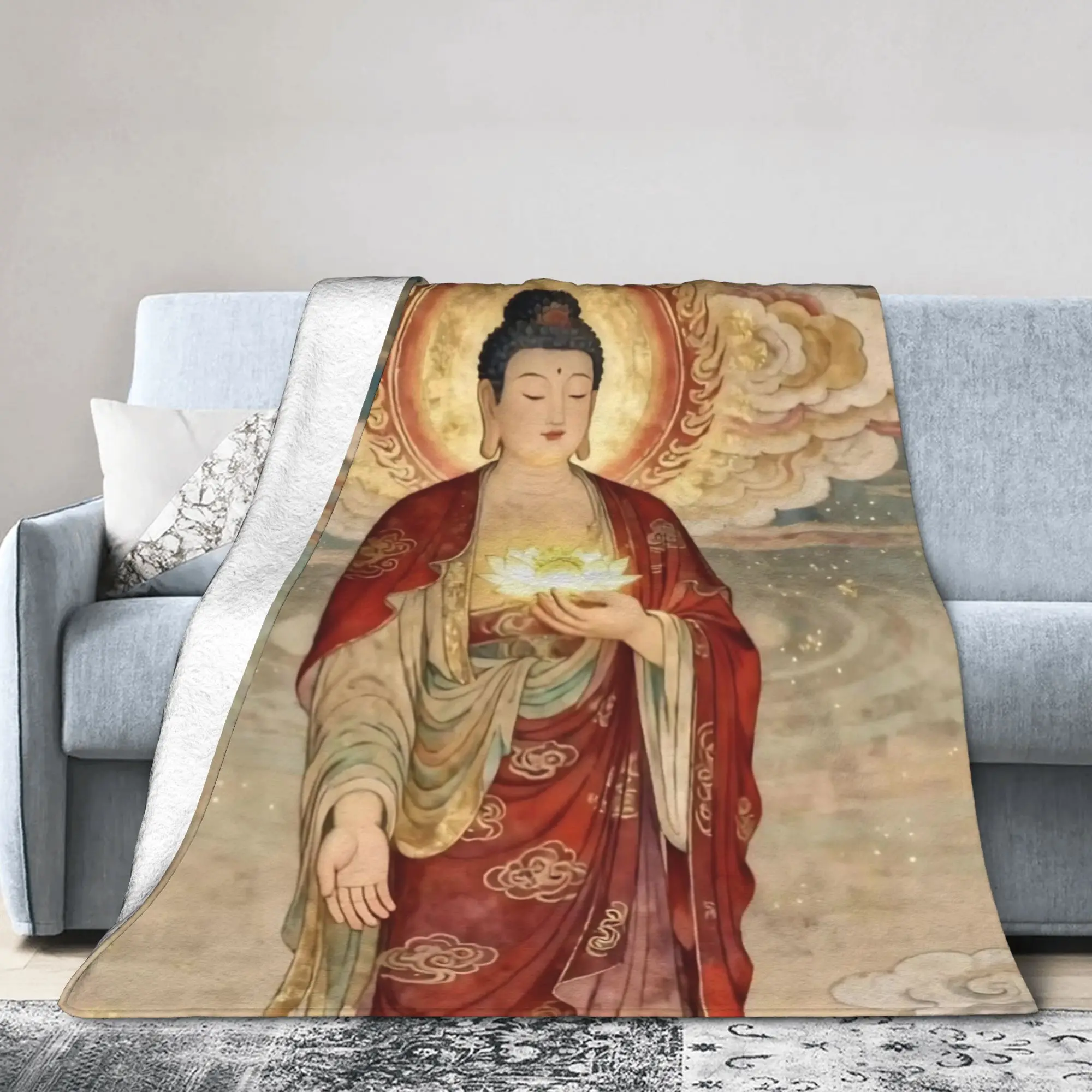 Buddha Lotus Zen Meditation Blankets Buddhism Plush Novelty Warm Throw Blanket for Chair Covering Sofa Decoration