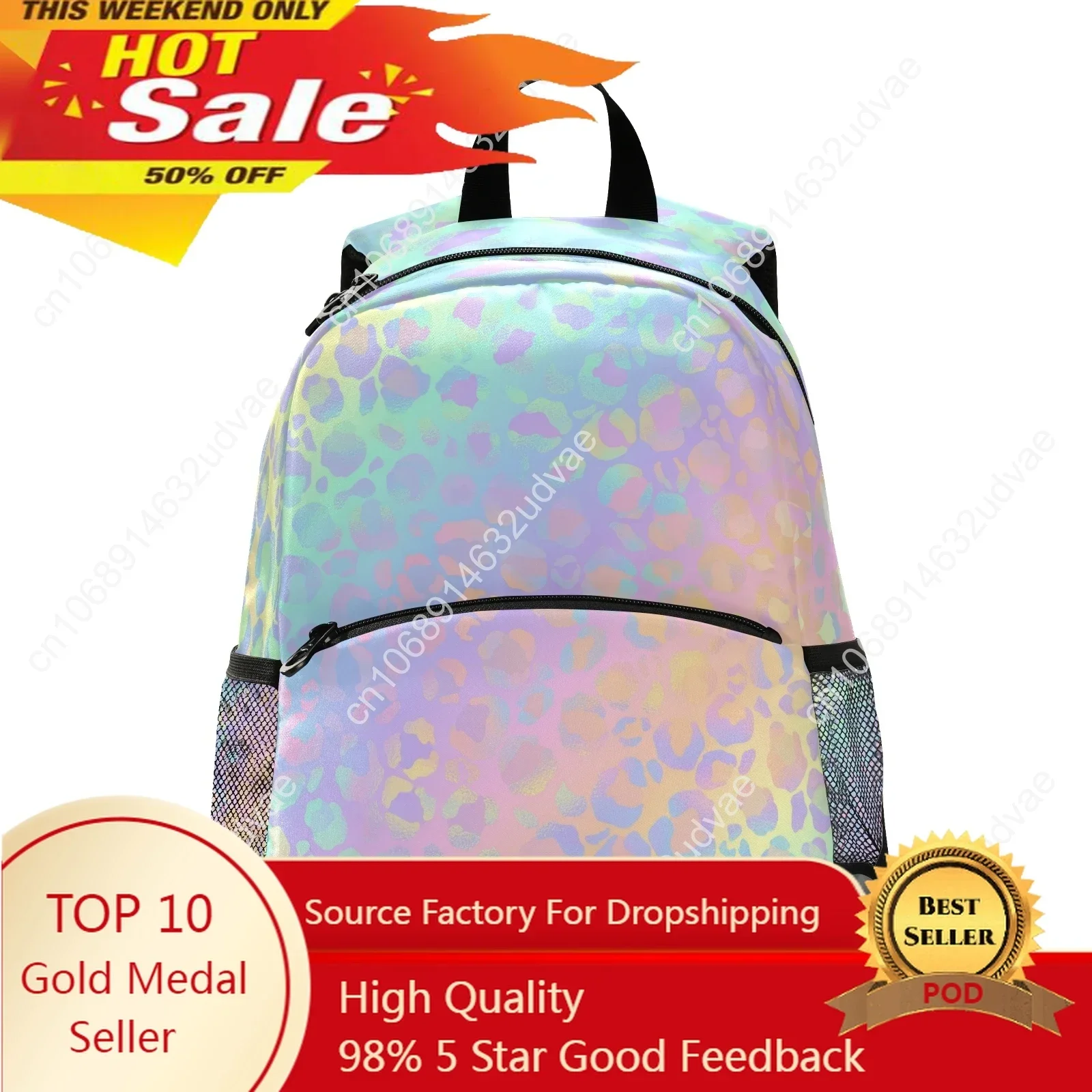 Children's Fashion Backpack Kids Rainbow Leopard Print Rose Gold Small Cute Backpack Travel School Bags For Teenage Girl Bagpack