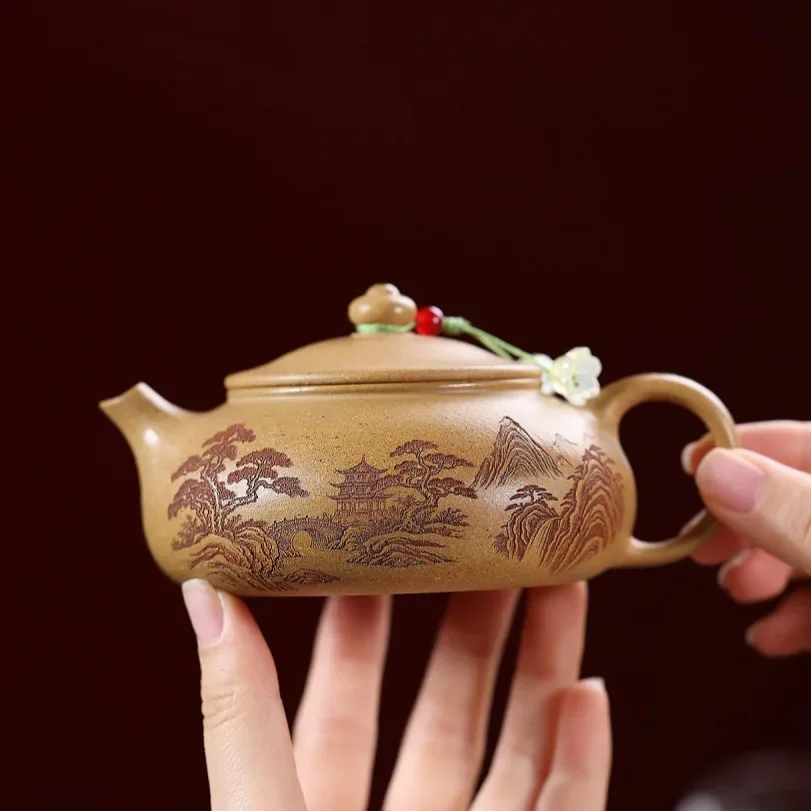 Unique Tea Infuser Teapot Chinese Luxury Container Handmade Tea Maker Yixing Zisha Teapot Raw Gold Ore Handmade Kung Fu Tea Set