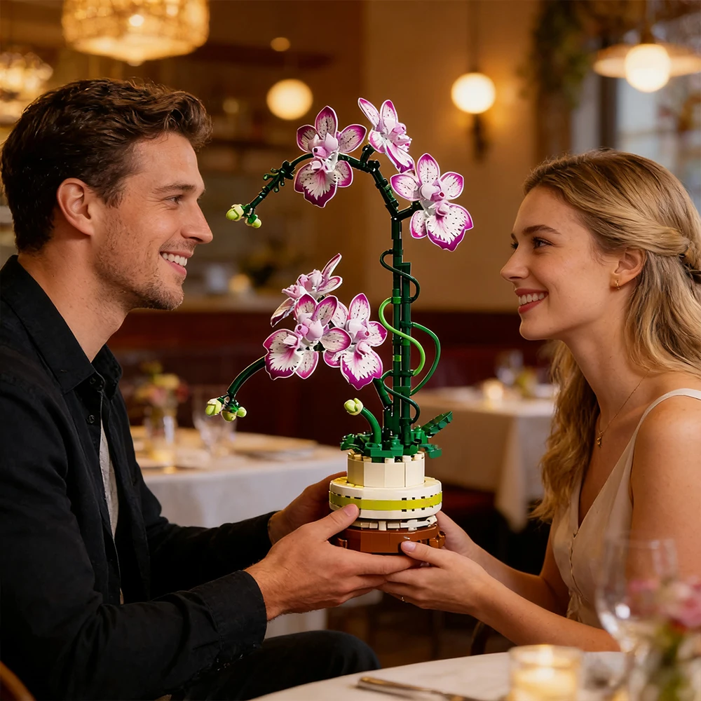 Dia dos namorados aniversário borboleta orquídea buquê tijolos presente para crianças meninas 696 pçs diy montagem brinquedo mesa decoração de flores novo