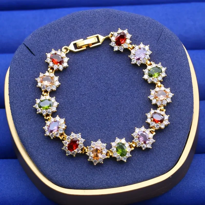 Elegantes Armband im Boho-Stil mit mehrfarbigen Steinen, 18 Karat vergoldeter Zirkonia-Schmuck für Damen – vielseitig einsetzbar für den täglichen Gebrauch und als Geschenk – Detail 2