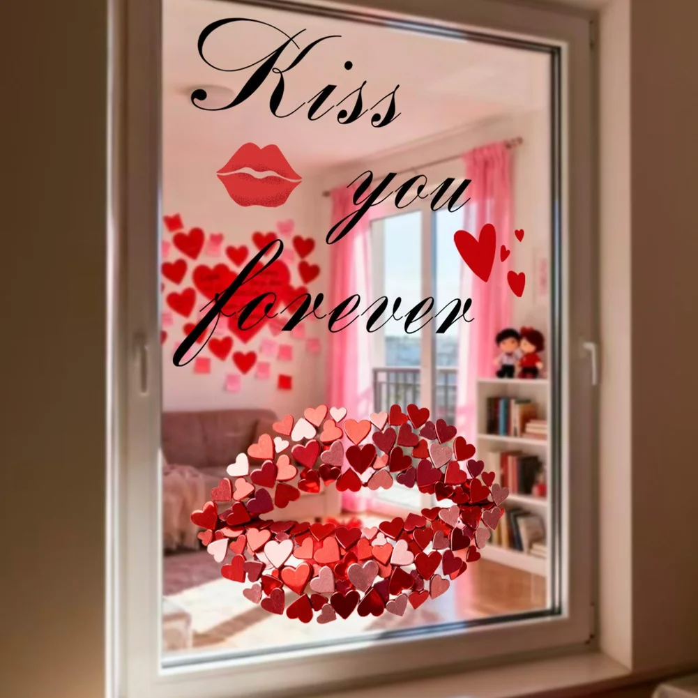 Valentine's Day Decor Red Valentine Clings PVC Stickers Static Cling Technology PVC Material Double-sided Pattern