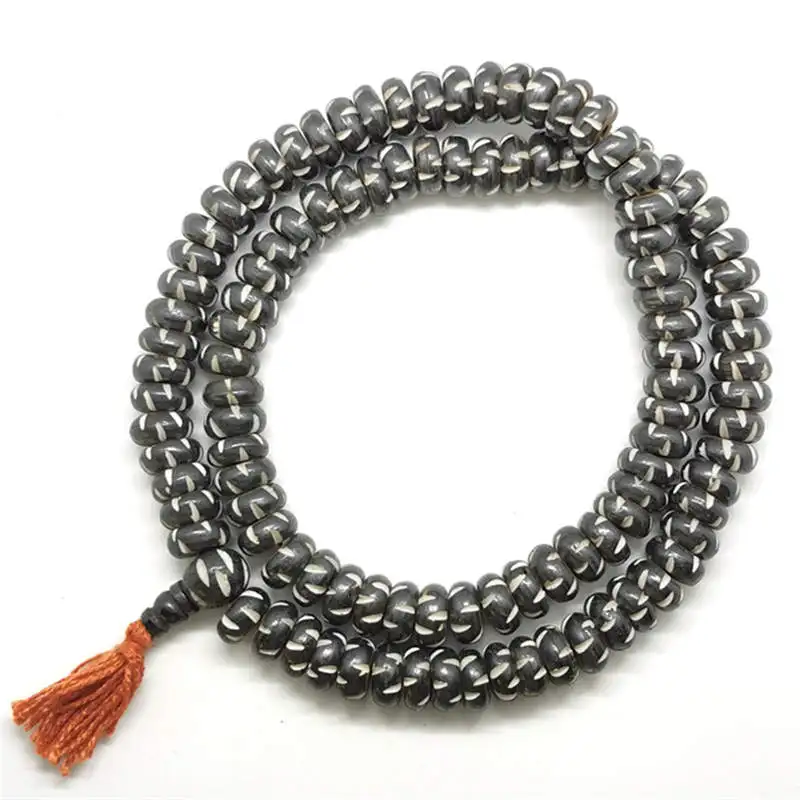 Tibetan Prayer Beads Malas 108 Yak Bone Caved Disc Beads Strand 13x5mm Multi Colors BRO869
