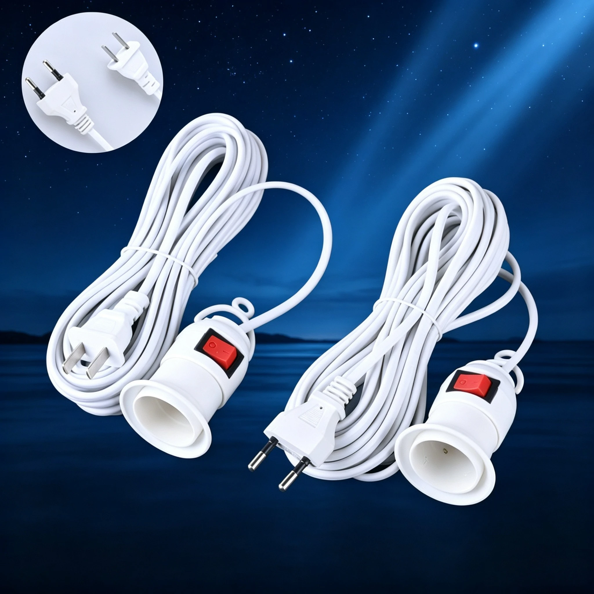 Extended Length E27 Lamp Holder Cord with Switch EU/US Plug Portable Socket for Home Bedroom Warehouse Outdoor Lighting