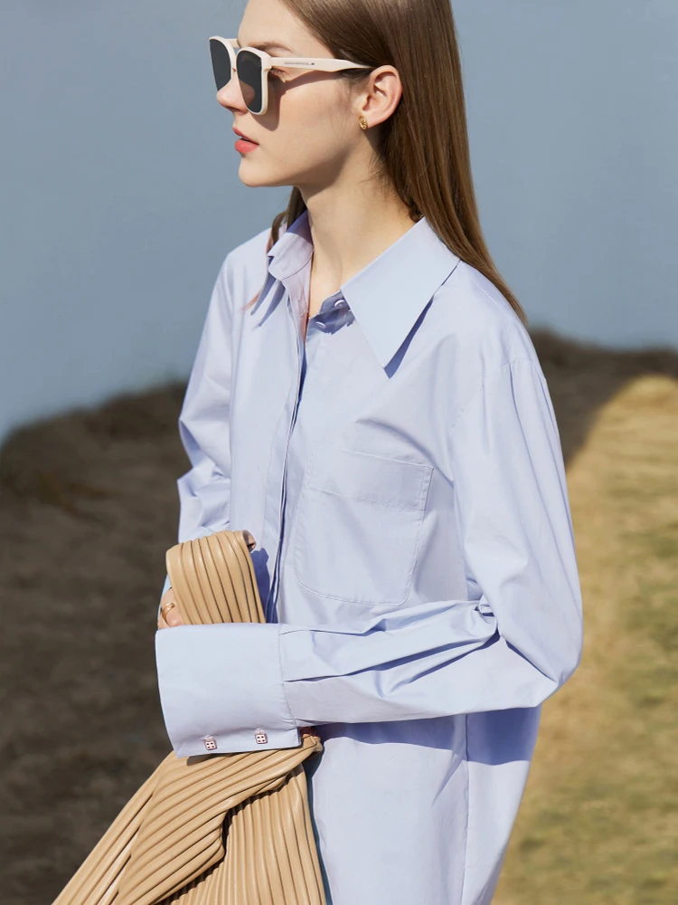 AMII Minimalist Shirts Casual Blouse for Women 2023 Spring Elegant Solid 100% Cotton Office Lady Shirts Clothing Tops 12371499