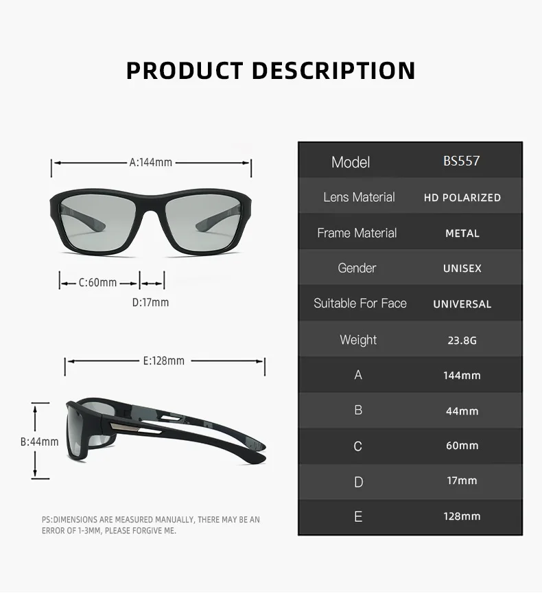 Photochrome Polarisierte Sport Vintage Sonnenbrille Männer Frauen Angeln Radfahren Fahren Bergsteigen Sport Retro Sonnenbrille UV400 – Detail 8
