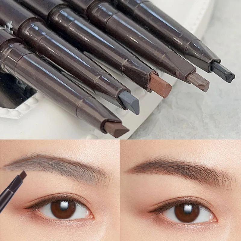 Waterproof Matte Eyebrow Pen Double Head Smooth Triangle Black Brown Eyebrow Pencil Tint with Brush Lasting Brow Makeup Cosmetic