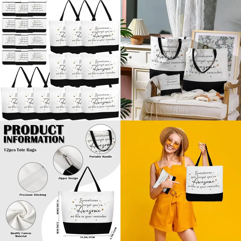 

24 Pack Canvas Tote Bags - Bulk Thank You Gifts for Women, Coworkers, Teachers, Nurses, and Volunteers