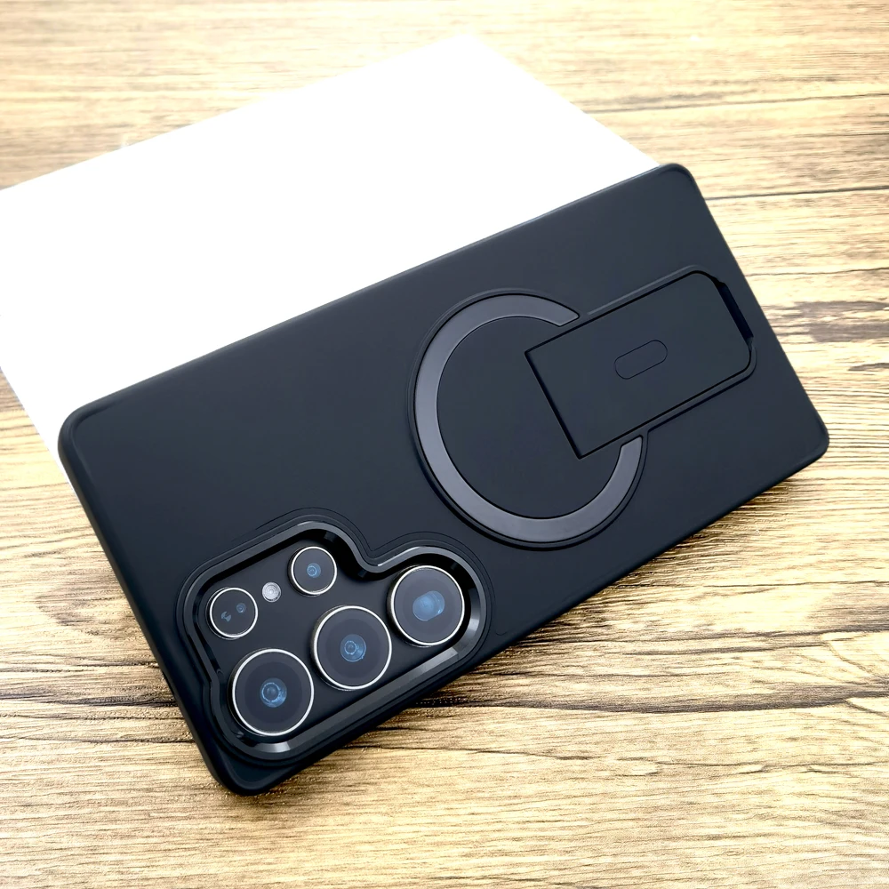 Luxury Shockproof Armor Matte Case For Samsung Galaxy S25 S24 Ultra Plus Edge S23 Ultra Magsafe Wireless Charge With Stand Cover