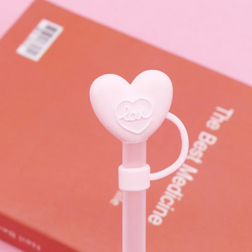 Cute Silicone Straw Plug 10mm Dust-proof Straw Tips Cover Splash Proof 3D Heart-shaped Drinking Straw Dust Cap Cup Accessories