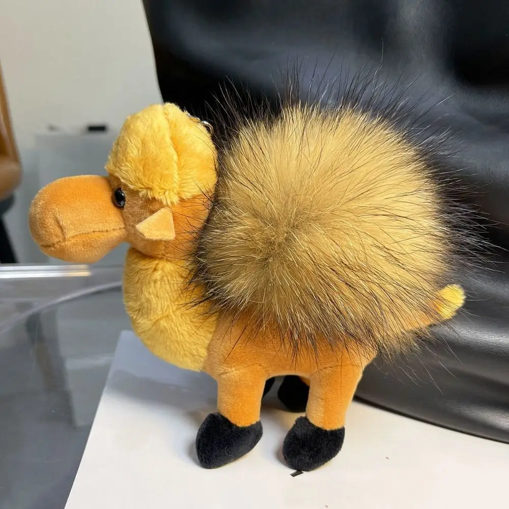 Creative Furry Camel Keychain Plush Doll Fluff Ball Bag Pendant Backpack Decoration Soft Car Key Chain