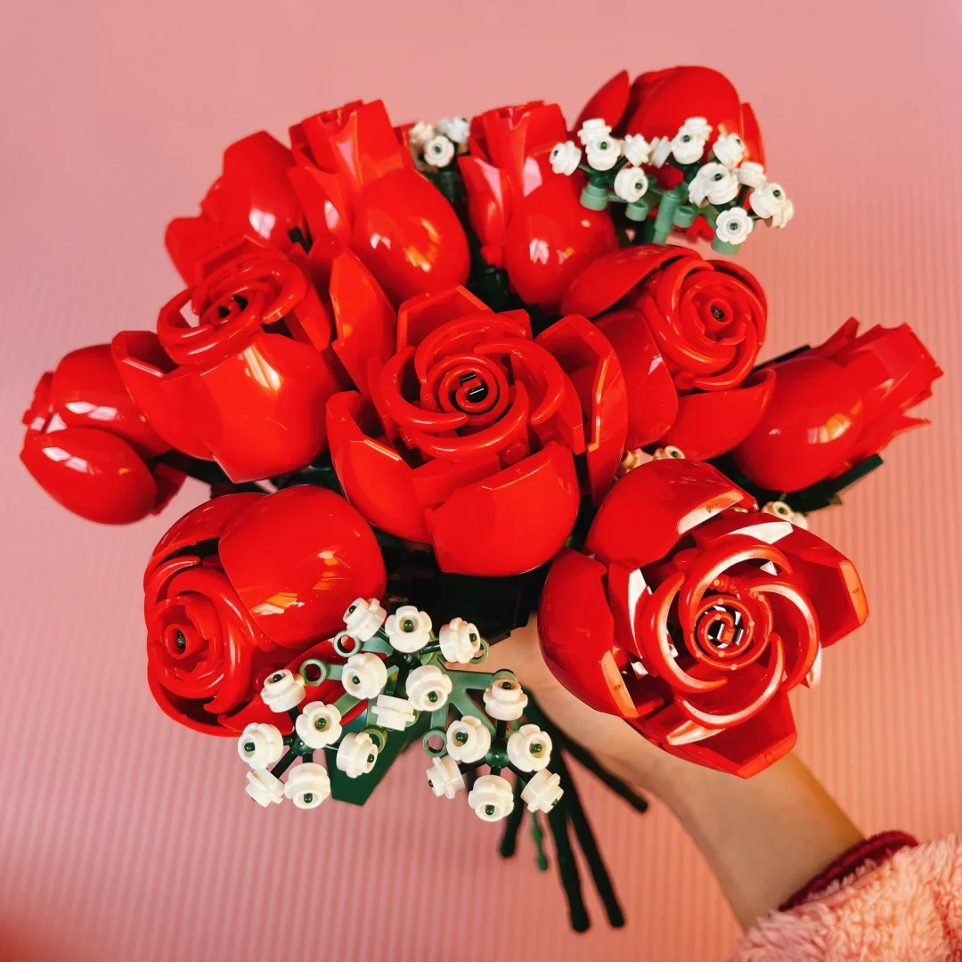 

822 pieces of roses, gypsophila, home decoration building blocks, creative flowers and plants, suitable for Valentine's Day gift
